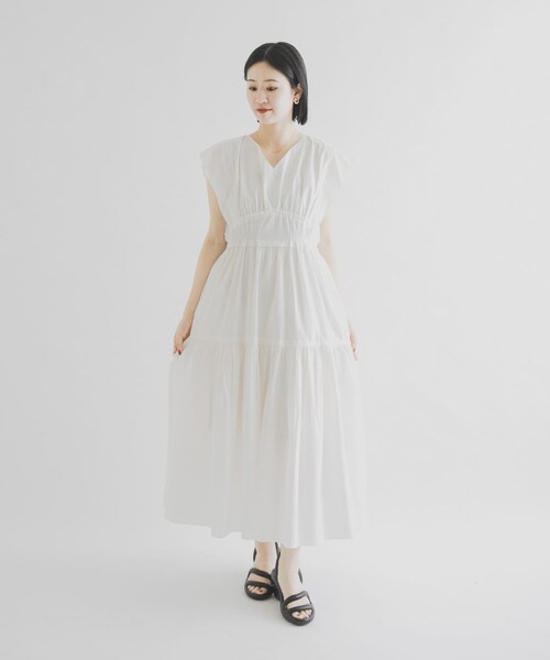 THE GOODLAND MARKET（ザグッドランドマーケット）の「FANAKA　ギャザードレス（ワンピース・レディース・NAVY/WHITE・Free）」の4枚目の写真