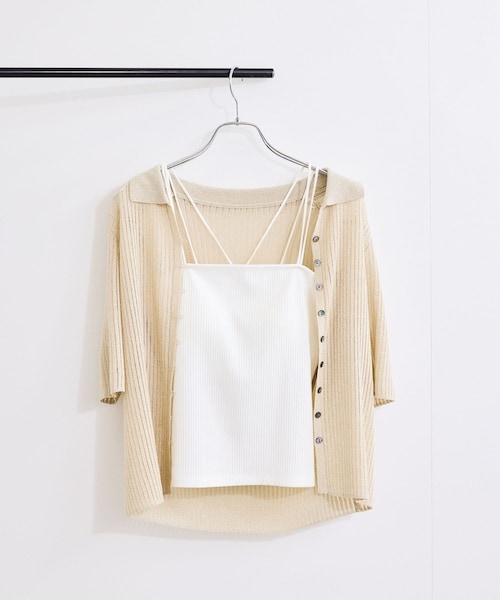 VIS（ビス）の「【選べる着丈】カップ付きWストラップキャミソール【洗える】（キャミソール・レディース・ブラック/オフホワイト・F/FS）」の11枚目の写真