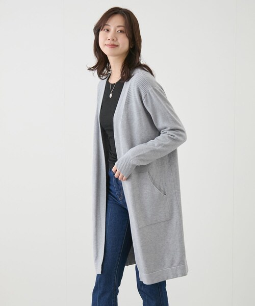 Jayro（ジャイロ）の「リブ切替ロングカーディガン（カーディガン/ボレロ・レディース・ブラック/グレー/ベージュ/ライトグリーン/ネイビー/ピンク/イエロー・F）」の18枚目の写真