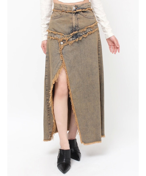 EVRIS（エヴリス）の「フリンジスリットロングデニムスカート（デニムスカート・レディース・アイスブルー/インディゴ・S/M）」の4枚目の写真