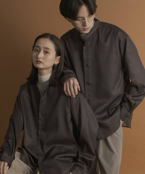 SENSE OF PLACE by URBAN RESEARCH（センスオブプレイスバイアーバンリサーチ）の「ウールライクバンドカラールーズシャツ（シャツ/ブラウス・メンズ・BLACK/CHARCOAL/GREIGE/D.NAVY/BEG CHECK・M/L）」の6枚目の写真