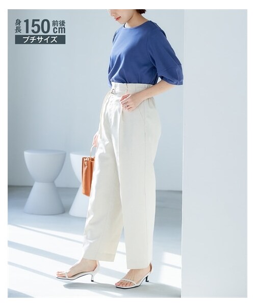 nissen（ニッセン）の「小さいサイズ　麻混ベルト付きワイドパンツ　低身長さん・小柄女性（パンツ・レディース・キナリ/黒・PSS/PS/PM/PL）」の3枚目の写真