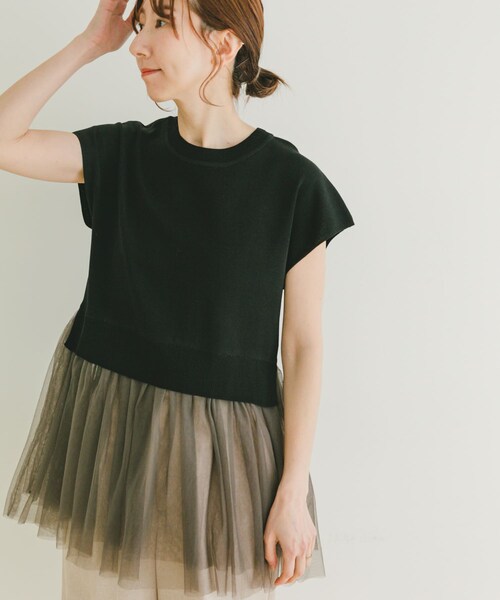 ITEMS URBANRESEARCH(アイテムズ アーバンリサーチ)の「ソウバリチュールドッキングニット(ニット/セーター・レディース・NVY/BLK/OFF・FREE)」の2枚目の写真