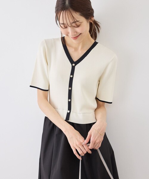 ROPE' PICNIC(ロペピクニック)の「メタル釦布帛ドッキングハーフスリーブニットワンピース(ワンピース・レディース・キナリ系/ネイビー/ピンク・M/S)」の20枚目の写真