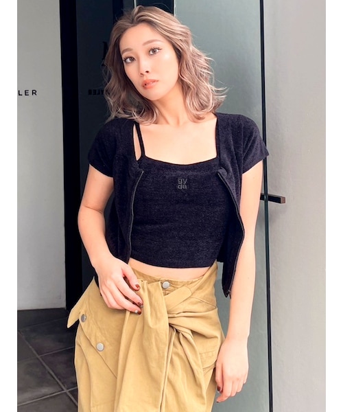 GYDA（ジェイダ）の「Square gydaキャミアンサンブル（ニット/セーター・レディース・オフホワイト/ブラック/ライム/シルバー・F）」の20枚目の写真