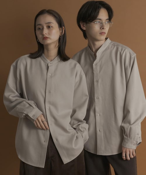 SENSE OF PLACE by URBAN RESEARCH（センスオブプレイスバイアーバンリサーチ）の「ウールライクバンドカラールーズシャツ（シャツ/ブラウス・メンズ・BLACK/CHARCOAL/GREIGE/D.NAVY/BEG CHECK・M/L）」の4枚目の写真