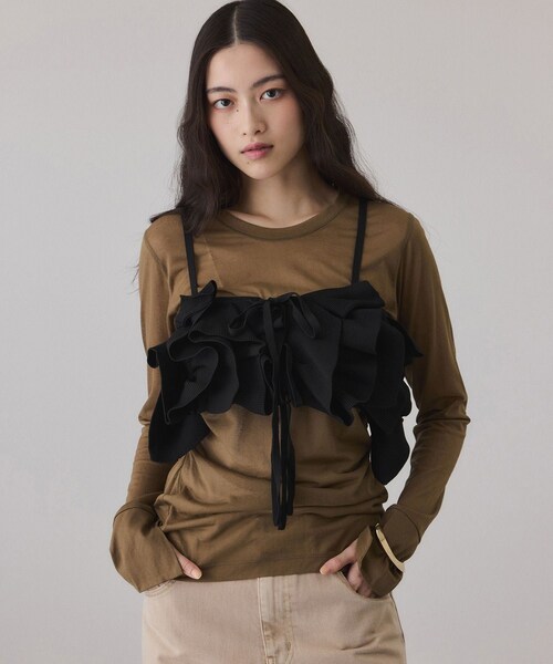 ADAM ET ROPE'（アダムエロペ）の「【サステナブル】ニットフリルビスチェ（ベスト・レディース・ブラック・F）」の9枚目の写真