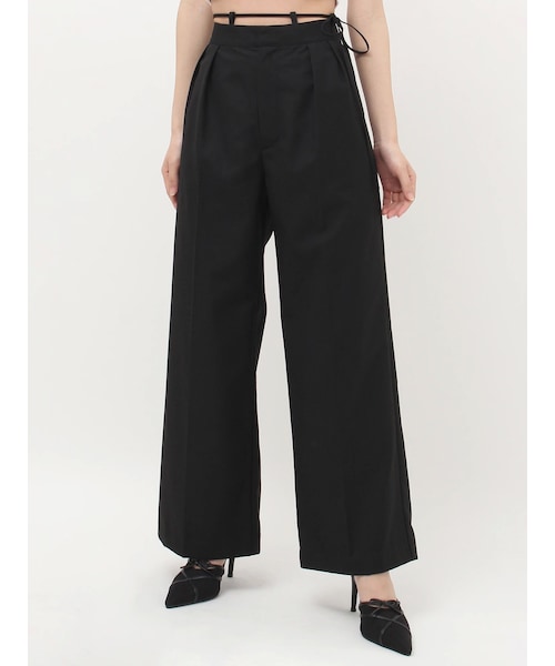 EVRIS（エヴリス）の「ウエストリボンワイドパンツ【セットアップ着用可能】（その他パンツ・レディース・グレー/ブラック/ミックス・S/M）」の4枚目の写真