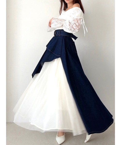 RESEXXY（リゼクシー）の「チュールボリュームスカート（デニムスカート・レディース・ブラック/アイスブルー/インディゴ・F）」の6枚目の写真