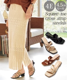 nissen | 【ゆったり幅広】スクエアトゥクロスストラップサンダル（低反発中敷）（ワイズ４Ｅ）(サンダル)