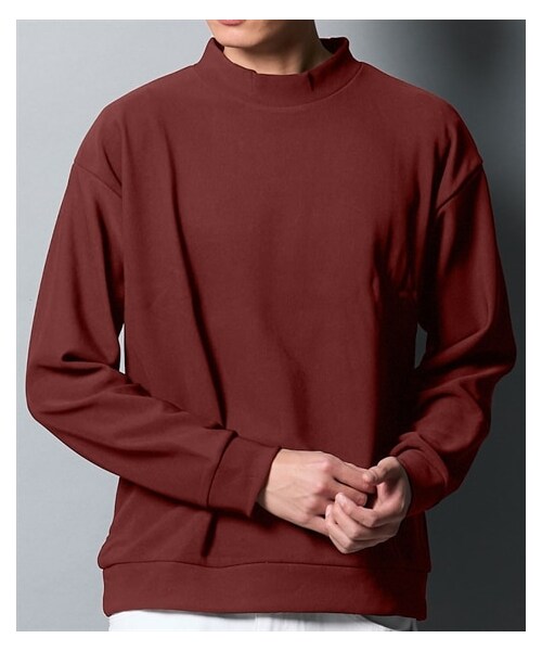 nissen（ニッセン）の「リップル裏起毛セミルーズ長袖モックネックＴシャツ（Tシャツ/カットソー・メンズ・ベージュ/ディープオレンジ/ブラック・M/L/LL）」の9枚目の写真