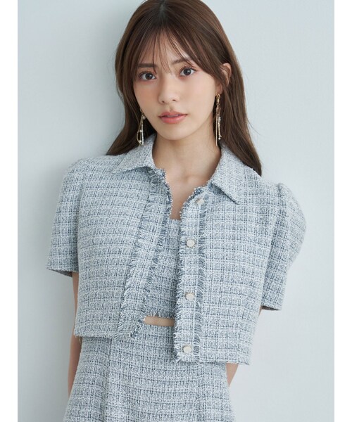 MERCURYDUO（マーキュリーデュオ）の「ハーフスリーブツイードフィットジャケット（その他アウター・レディース・ライトグレー/アイスブルー・S/M）」の12枚目の写真
