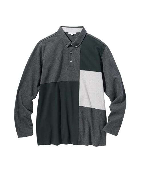 nissen（ニッセン）の「綿１００％切替ボタンダウン長袖ポロシャツ（お腹ゆったり）（消臭テープ付）（ポロシャツ・メンズ・黒系/杢チャコール系・M/L/LL/3L/4L/5L/6L/8L/10L）」の12枚目の写真