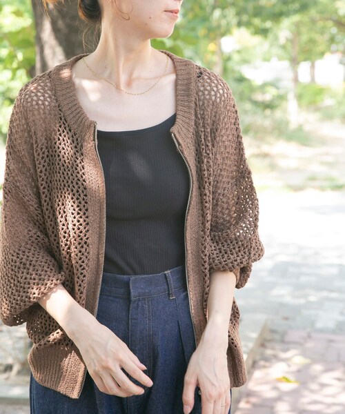 ITEMS URBANRESEARCH（アイテムズ アーバンリサーチ）の「メッシュジップニットカーディガン（ニット/セーター・レディース・BRN/GREGE/BLK・FREE）」の19枚目の写真