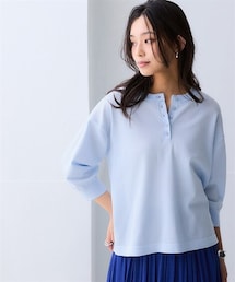 nissen | 【T-KNIT】綿混ヘンリーネック7分袖ニットトップス【接触冷感・毛玉になりにくい・洗濯機で洗える・UVカット】<大きいサイズ>(ニット/セーター)