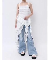 CALNAMUR | ROSE ASYMMETRIC HEM LONG OP/ローズアシンメトリーヘムロングワンピース(ワンピース)