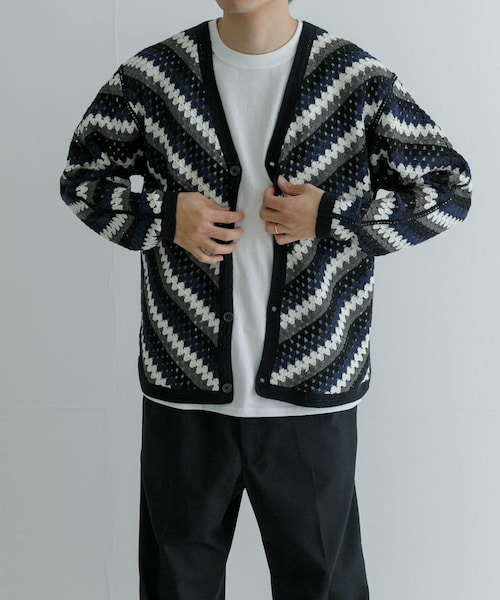 URBAN RESEARCH（アーバンリサーチ）の「URBAN RESEARCH iD　クロシェカーディガン（カーディガン/ボレロ・メンズ・BLACK/BROWN・M/L）」の5枚目の写真