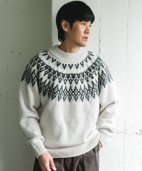 URBAN RESEARCH DOORS（アーバンリサーチドアーズ）の「求心柄モックネックニット（ニット/セーター・メンズ・OFF/BROWN/CHARCOAL・M/L）」の12枚目の写真