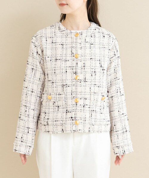 URBAN RESEARCH ROSSO（アーバンリサーチロッソ）の「『WEB限定』ツイードノーカラージャケット（ノーカラージャケット・レディース・OFF/BLACK・Free）」の12枚目の写真