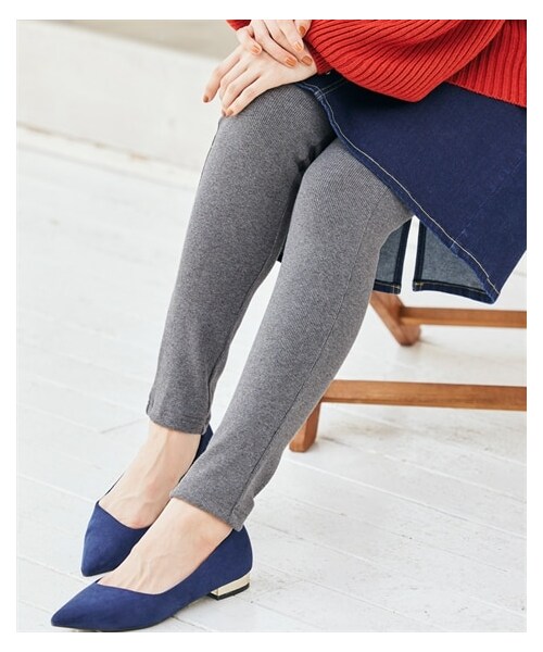 nissen（ニッセン）の「大きいサイズあたたか裏起毛リブカットソーレギンス（パンツ・レディース・杢チャコールグレー/黒・L/LL/3L/4L/5L/6L/8L/10L）」の12枚目の写真