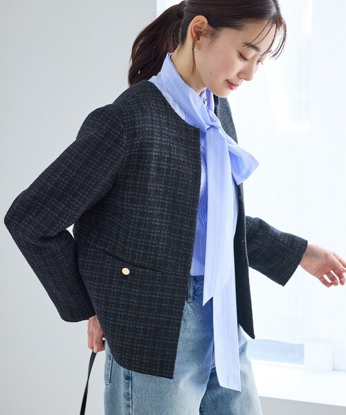 ROPE' PICNIC（ロペピクニック）の「【WEB限定カラー】ツイードフレアジャケット/入卒式・セレモニー対応・リンクコーデ（ノーカラージャケット・レディース・ブラック系/ライトグレー/オフホワイト/ネイビー・L/M）」の15枚目の写真
