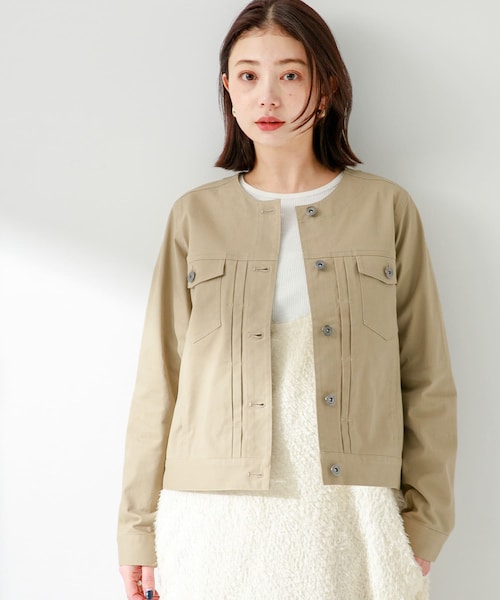 URBAN RESEARCH Sonny Label（アーバンリサーチサニーレーベル）の「ナチュラルストレッチノーカラーコットンジャケット（ノーカラージャケット・レディース・アイボリー/ブルーグレー/ベージュ・FREE）」の2枚目の写真