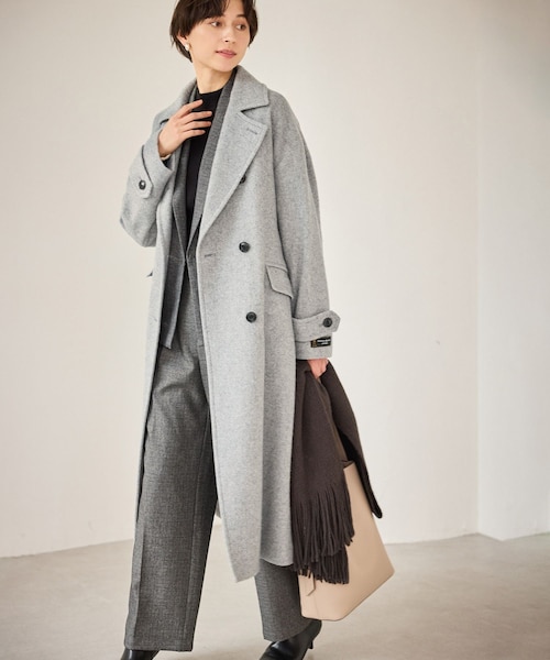 ROPE' PICNIC(ロペピクニック)の「JAPAN FABRIC スタンドカラーロングコート/一部WEB限定カラー(チェスターコート・レディース・ブラック系/グレー/ライトグレー/ベージュ系・F)」の4枚目の写真