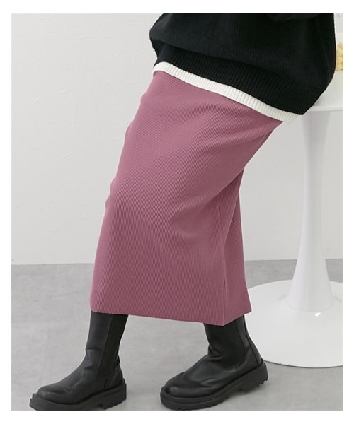 nissen（ニッセン）の「セルフカット　リブＩラインスカート（スカート・レディース・モカベージュ/黒/テラコッタ/マスタード/グリーン/ライトベージュ/ラベンダー・M/L/LL/S）」の5枚目の写真