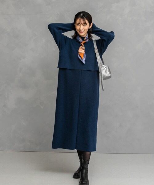 URBAN RESEARCH ROSSO（アーバンリサーチロッソ）の「静電防止レイヤードライクニットワンピース（ワンピース・レディース・TERRACOTTA/NAVY/GREEN・FREE）」の9枚目の写真