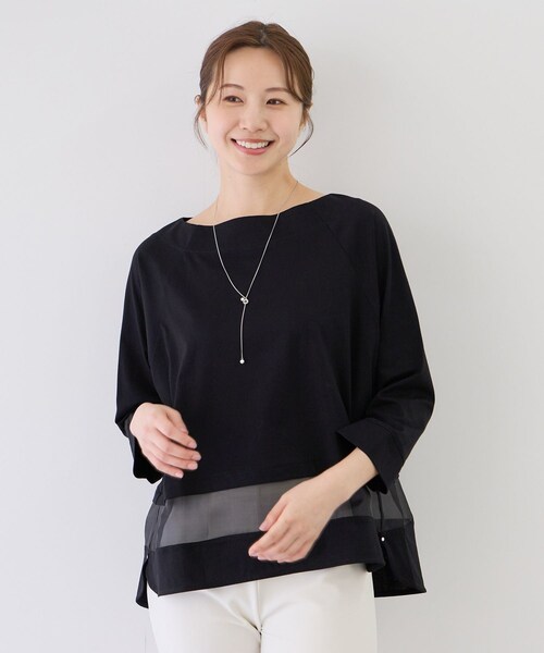 Jayro(ジャイロ)の「Wシルケットシアーラインプルオーバー(Tシャツ/カットソー・レディース・ブラック/ホワイト系・F)」の2枚目の写真