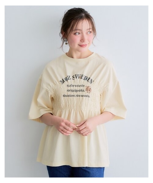 nissen（ニッセン）の「moz(モズ)シャーリングTシャツ＜大きいサイズ有＞（Tシャツ/カットソー・レディース・アイボリー/ブルー/チャコール・S/M/L/LL/3L/4L/5L）」の13枚目の写真