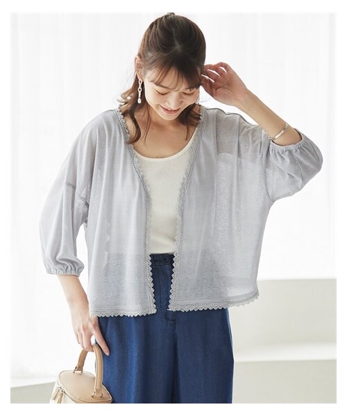nissen（ニッセン）の「大きいサイズ　ゆったりシアーカーディガン（OtonaSMILE）（カーディガン/ボレロ・レディース・黒/ライトグレー/ネイビー・LL/3L/4L/5L/6L/L/8L/10L）」の15枚目の写真