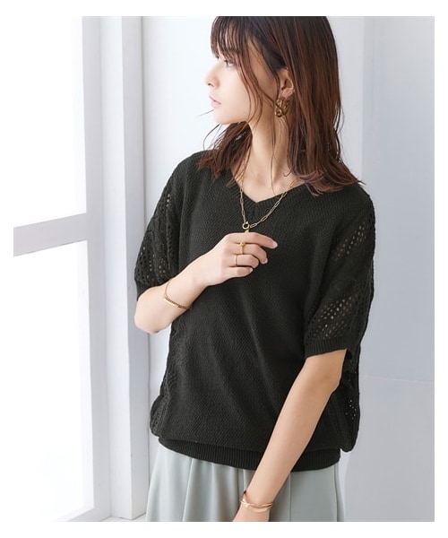 nissen（ニッセン）の「綿１００％透かし編ドルマンニット＜大きいサイズ有＞（ニット/セーター・レディース・黒/アイボリー/モカ/ラベンダーピンク/ソフトグリーン/グレージュ/テラコッタ/ピスタチオ・S/M/L/LL/3L/4L/5L/6L/8L）」の22枚目の写真