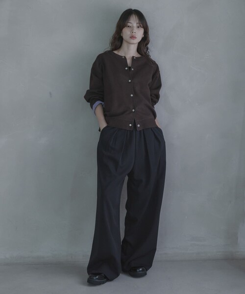 URBAN RESEARCH Sonny Label（アーバンリサーチサニーレーベル）の「ダブルフェイスバイカラーカーディガン（カーディガン/ボレロ・レディース・グレー/ブラウン/ネイビー・Free）」の18枚目の写真