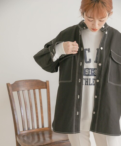 ITEMS URBANRESEARCH（アイテムズ アーバンリサーチ）の「ステッチオーバージャケット（カバーオール・レディース・BEG/BLK・FREE）」の6枚目の写真