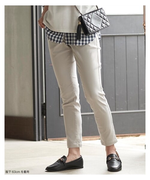 nissen（ニッセン）の「超ストレッチレーヨン混スリムパンツ（ゆったり太もも）（選べる3レングス）＜大きいサイズ有＞（パンツ・レディース・ラベンダー/ライトピンク/ミントグリーン/カーキ/ネイビー/黒/ワインレッド/ダークグリーン/モカ/ライラック/ミストブルー/ライトグレー/シャーベットピンク/イングリッシュイエロー/プラム・L/LL/3L/4L/5L/6L/8L/10L/12L/M）」の12枚目の写真