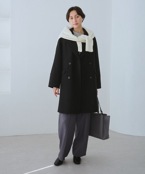 ROPE' PICNIC（ロペピクニック）の「ジャージメルトン無地＆チェックオーバーPコート/一部WEB限定カラー・リンクコーデ（ピーコート・レディース・ブラック/ブラック系/グレー系/ダークブラウン/ベージュ・M/S）」の13枚目の写真