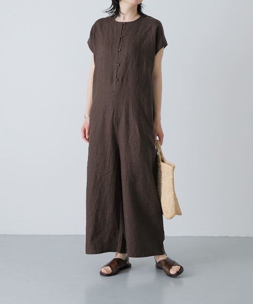 かぐれ（カグレ）の「『2サイズ展開』リネンオールインワン（つなぎ/オールインワン・レディース・BLACK/CHARCOAL・0/1）」の3枚目の写真