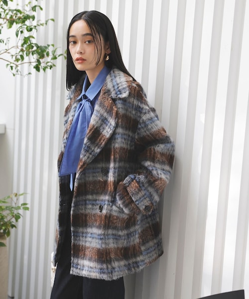 VIS(ビス)の「【WEB限定】シャギーミディ丈Pコート(ピーコート・レディース・ブラウン系/ネイビー・M/S)」の5枚目の写真