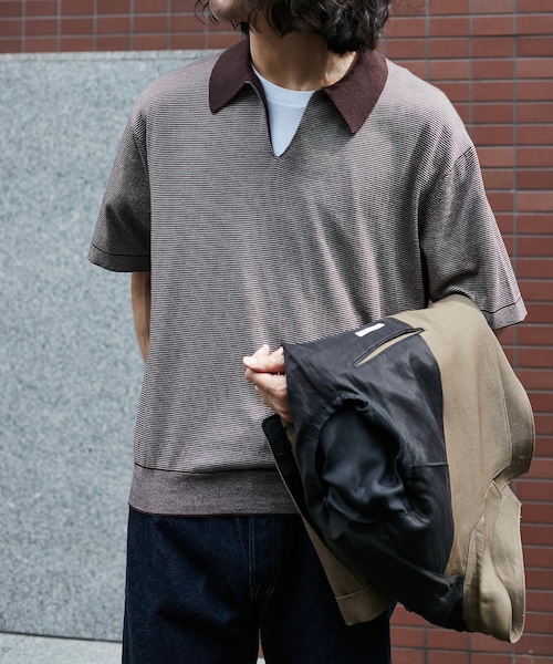 82-21 アダムエロペ 長袖シャツ ボウタイ チェック スキッパーネック 82-21 アダムエロペ 長袖シャツ ボウタイ チェック スキッパー