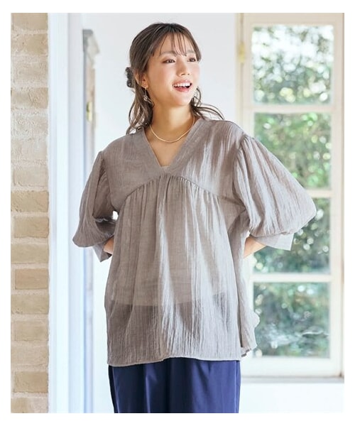 nissen（ニッセン）の「＜大きいサイズ＞シングルガーゼ７分袖チュニックブラウス（シャツ/ブラウス・レディース・グレージュ/パープルブルー/グリーン/ピンク/オレンジ/カーキ・L/LL/3L/4L/5L/6L/8L/10L）」の12枚目の写真