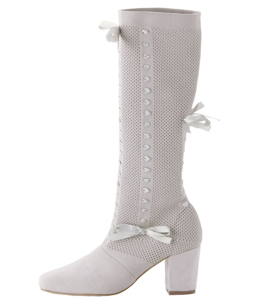 リボンニットニーブーツ