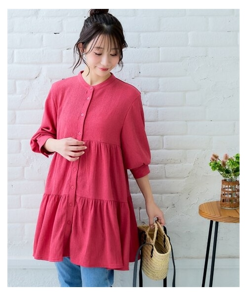 nissen（ニッセン）の「楊柳ティアードシャツチュニック（UVカット）＜大きいサイズ有＞（チュニック・レディース・チェリーピンク/アイスミント/黒・S/M/L/LL/3L）」の12枚目の写真