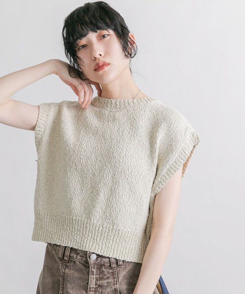 KBF（ケイビーエフ）の「ブークレニットベスト（ニット/セーター・レディース・L.GREIGE/PINK/BROWN・one）」の16枚目の写真