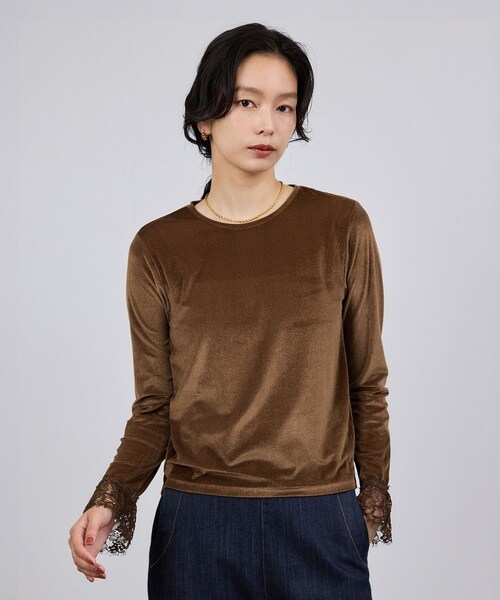 ROPE'（ロペ）の「レース袖シアーベロアカットソー/イージーケア（Tシャツ/カットソー・レディース・ブラック/ブラウン/ピンク系・F）」の10枚目の写真