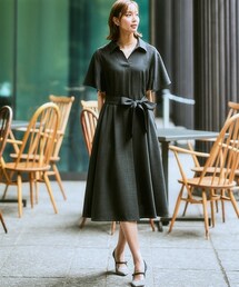 7days Life Styling | 麻調合繊ミディ丈フレアワンピース（しわになりにくい・接触冷感・ＵＶカット・ウォッシャブル）<大きいサイズ有>(ワンピース)