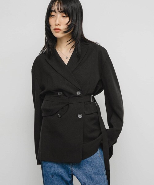 KBF（ケイビーエフ）の「バッグSETダブルジャケット（テーラードジャケット・レディース・BROWN MIX/GRAY MIX/BLACK・one）」の5枚目の写真