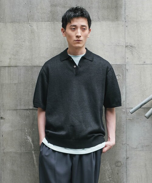 URBAN RESEARCH DOORS(アーバンリサーチドアーズ)の「『洗濯可/UVカット』『URTECH』Aircare ショートスリーブニットポロ(ニット/セーター・メンズ・BLACK/GRAY・M/L/XL)」の8枚目の写真