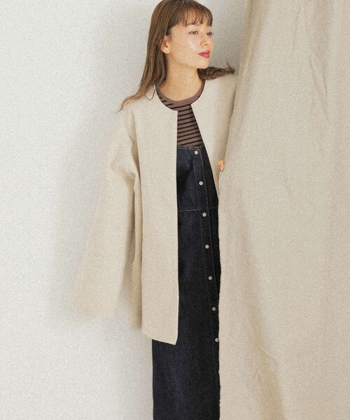 URBAN RESEARCH Sonny Label（アーバンリサーチサニーレーベル）の「ニットメルトンミドルコート（ノーカラージャケット・レディース・GRAY/NAVY/ECRU・FREE）」の8枚目の写真