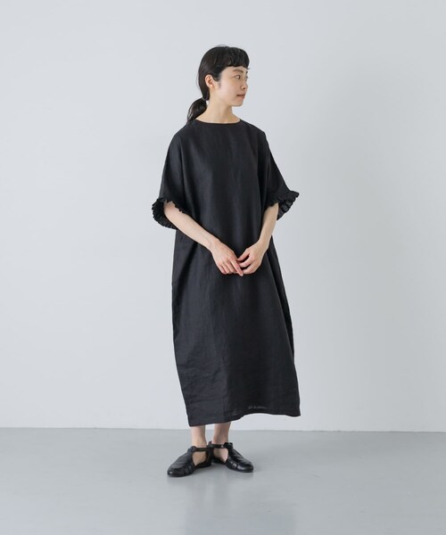 かぐれ（カグレ）の「『2サイズ展開』リネンフリルスリーブワンピース（ワンピース・レディース・BLACK・0/1）」の14枚目の写真